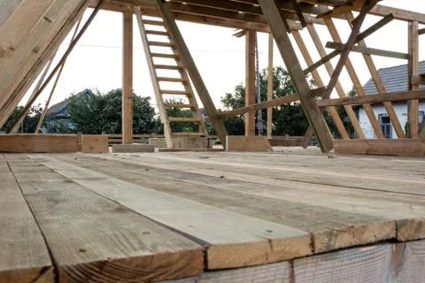 Floor of the frame house. Construction of frame house parts. Stock Photos