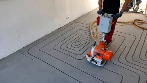 Floor Heating Milling Saw Machine Front Facing Down Stock Footage 109107558