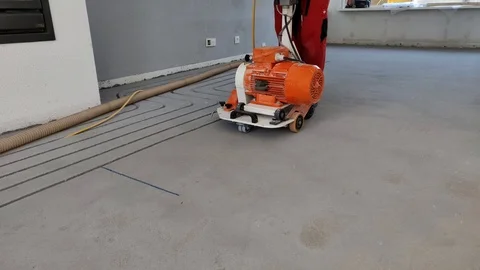 Floor Heating Milling Saw Machine 45 Angle Towards Camera Making a Curve Stock Footage 109107654