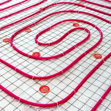 Floor heating pipe. Installation of engineering systems in a building. Stock Photos