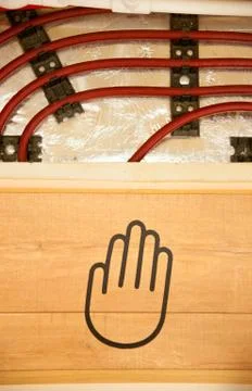 Floor heating pipe. Installation of engineering systems in a building. Fotos de archivo