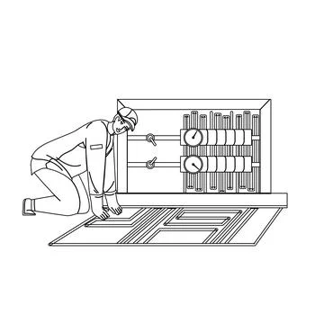 Floor Heating System Installing Handyman Vector Stock Illustration