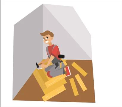 Floor installation by expert man installer poster Stock Illustration