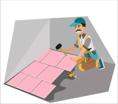 Floor installation performed skilled worker poster Stock Illustration