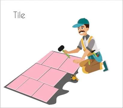 Floor installation performed skilled worker poster Stock Illustration