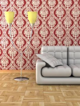 Floor lamp and sofa. Details of an interior. Stock Illustration