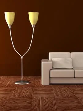 Floor lamp and sofa. Details of an interior. Stock Illustration