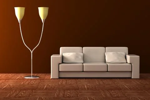 Floor lamp and sofa. Details of an interior. Stock Illustration