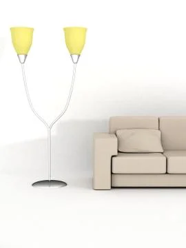 Floor lamp and sofa on a white background Stock Illustration