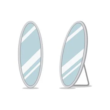 Floor mirror stand isolated vector cartoon design. Room floor big mirror stand Stock Illustration