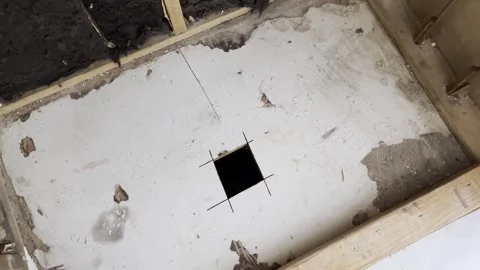 Floor opening for utilities in unfinished interior 스톡 동영상 332694613