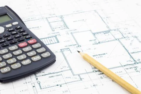 Floor plan and calculator Stock Photos