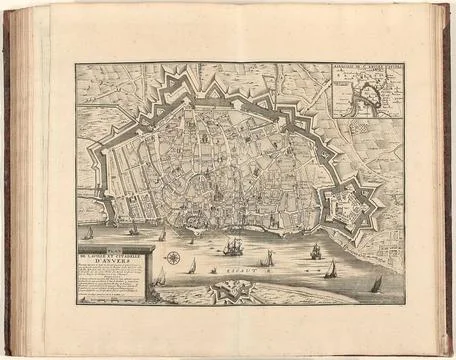 Floor plan of Antwerp, 1711; Plan De La Ville et Citadelle d Anvers. Floor... Stock Photos