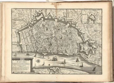 Floor plan of Antwerp, 1711; Plan De La Ville et Citadelle d Anvers. Floor... Stock Photos