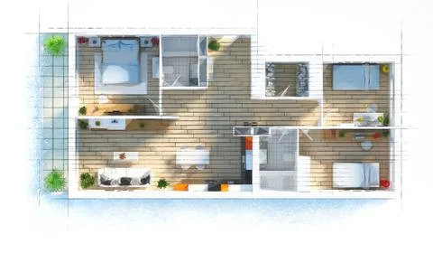 Floor plan apartment Sketch Stock Illustration