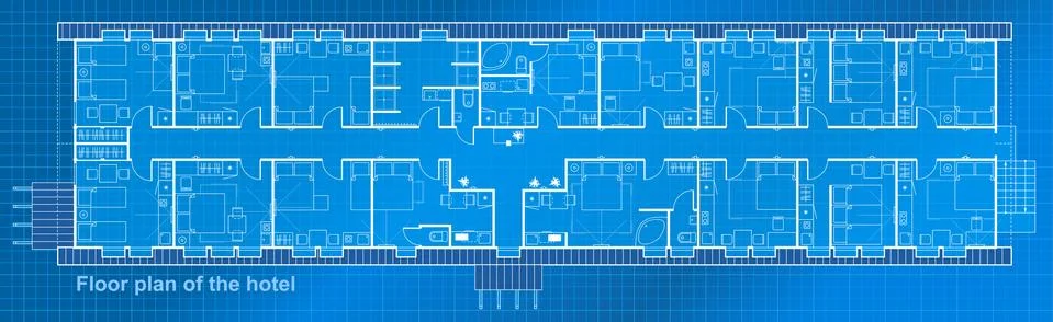 Floor plan. Hotel planning. Furniture icons for plan. Vector blueprint  Stock Illustration