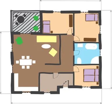 Floor plan of house, colored doodle style Stock-Illustration