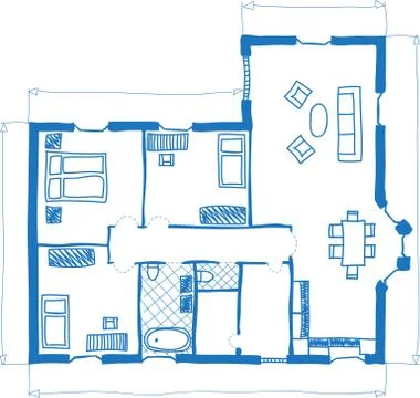 Floor plan of house, doodle style Stock Illustration
