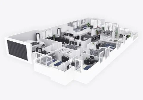 Floor plan of a house top view 3D illustration. Open concept living apartment la Stock Illustration
