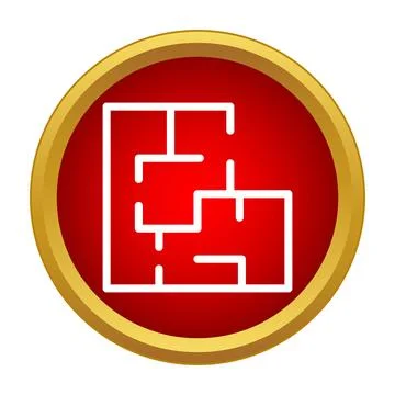 Floor plan icon button on red background Stockillustratie