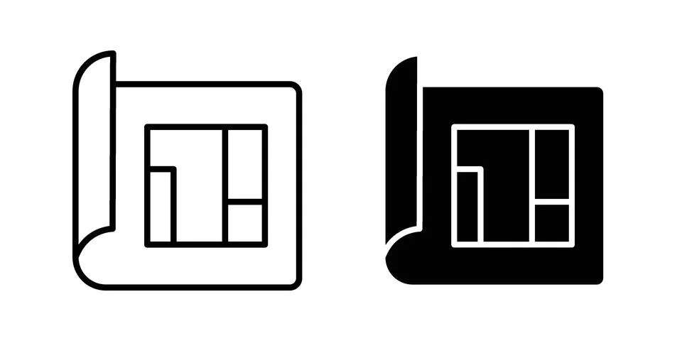 Floor plan icon drawing lines. Silhouette style vector bundle Stock Illustration