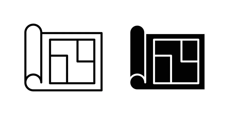 Floor plan icon pack with silhouette and stroke web icons Stock Illustration