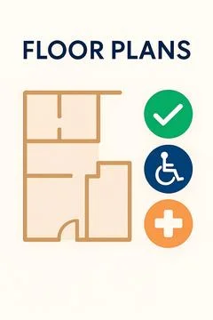 Floor plan layout with accessibility icons Stock Illustration