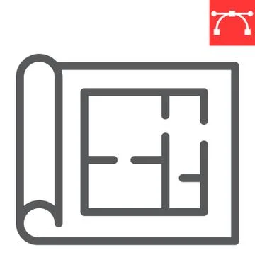 Floor plan line icon, architecture and blueprint, house plan sign vector Stock Illustration