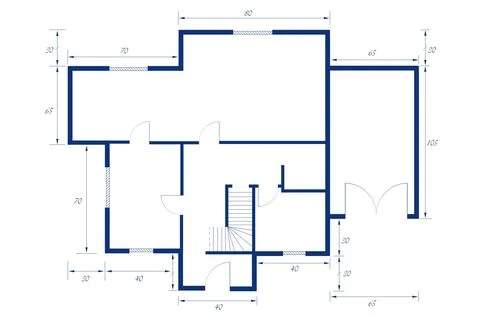 Floor plan is showing flat design with blue walls door arcs, staircase, Illustrazione stock