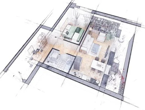 Floor plan sketch of apartment Stock Illustration