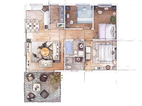Floor plan sketch of apartment Stock Illustration