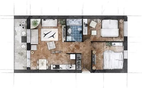 Floor plan sketch of apartment Stock Illustration
