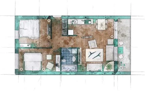 Floor plan sketch of apartment Stock Illustration
