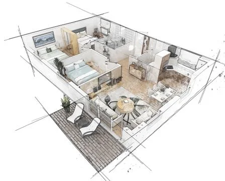 Floor plan sketch of apartment Stock Illustration