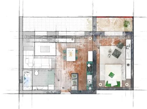 Floor plan sketch of apartment Stock Illustration