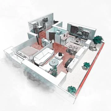 Floor plan sketch of apartment Stock Illustration