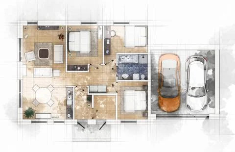 Floor plan sketch of apartment Stock Illustration