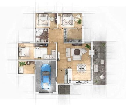 Floor plan sketch of apartment Stock Illustration