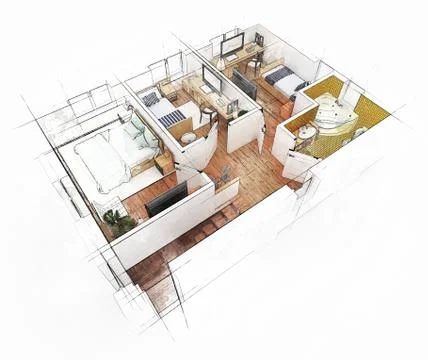 Floor plan sketch of apartment Stock Illustration
