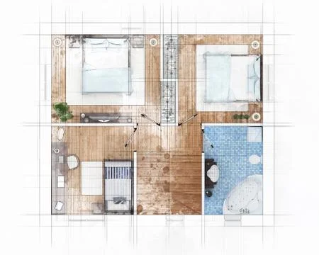 Floor plan sketch of apartment Stock Illustration