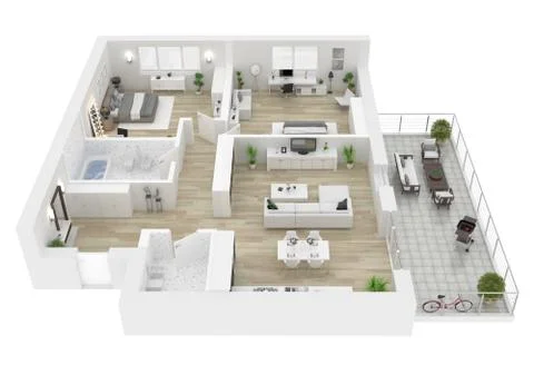 Floor plan top view. Apartment interior isolated on white background. 3D render Stock Illustration