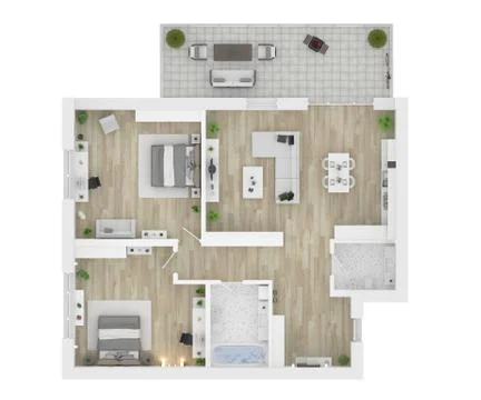 Floor plan top view. Apartment interior isolated on white background. 3D render Stock Illustration