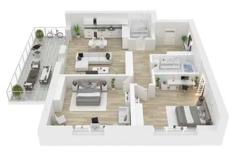 Floor plan top view. Apartment interior isolated on white background. 3D render Stock Illustration