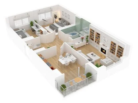 Floor plan top view. Apartment interior isolated on white background. 3D render Stock Illustration