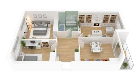 Floor plan top view. Apartment interior isolated on white background. 3D render Stock Illustration