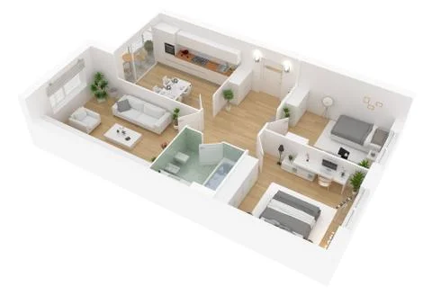 Floor plan top view. Apartment interior isolated on white background. 3D render Stock Illustration