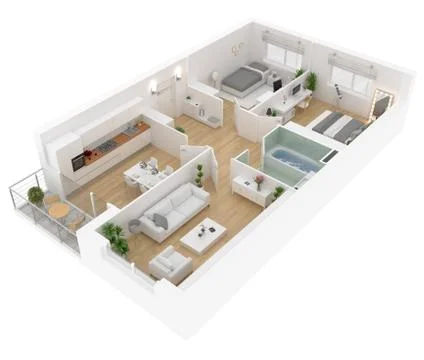 Floor plan top view. Apartment interior isolated on white background. 3D render Stock Illustration