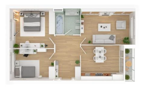 Floor plan top view. Apartment interior isolated on white background. 3D render Stock Illustration