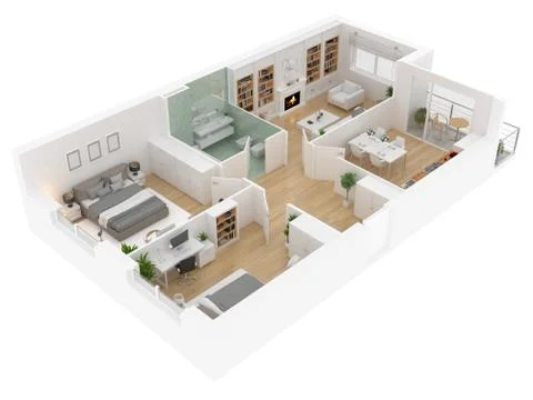 Floor plan top view. Apartment interior isolated on white background. 3D render Stock Illustration