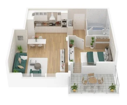 Floor plan top view. Apartment interior isolated on white background. 3D render Stock Illustration